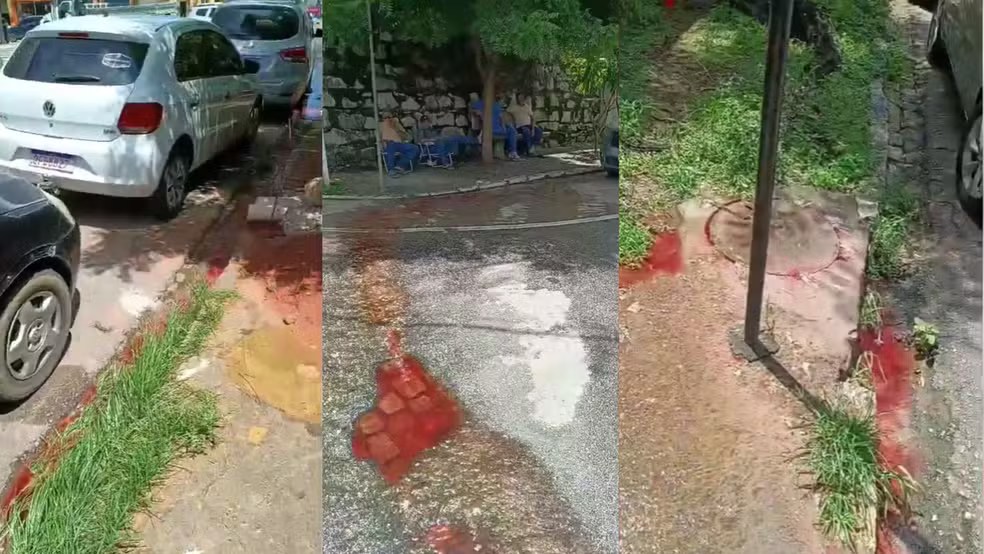 Água avermelhada saindo do Hospital Regional de Guarabira na Paraíba chama atenção de moradores; VÍDEO